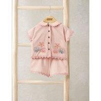 Mamas & Papas 2 Piece Shell Embroidery Top & Bottom Set (0-3 Years) Pink