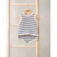 Mamas & Papas 2 Piece Pure Cotton Striped Top & Shorts Set (0-3 Yrs) Blue