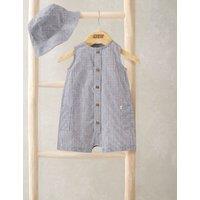 Mamas & Papas 2 Piece Pure Cotton Striped Romper & Hat Set (0-12 Months) Blue