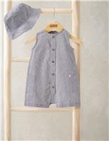 2 Piece Pure Cotton Striped Romper & Hat Set (0-12 Months)