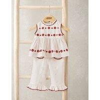Mamas & Papas 2 Piece Pure Cotton Floral Top & Bottom Set (0-3 Years) Pink