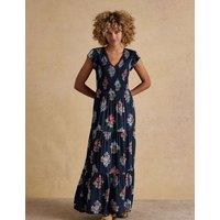 Joules Floral V-Neck Maxi Shirred Dress Navy Mix