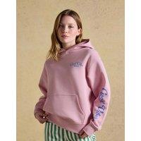 Joules Cotton Rich Beach Print Oversized Hoodie Pink