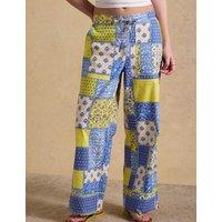 Joules Pure Cotton Printed Wide Leg Trousers Multi