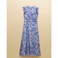 Joules Pure Cotton Printed Midaxi Waisted Dress Blue Mix