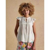 Joules Cotton Rich Tie Neck Blouse White