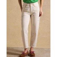 Joules Relaxed High Waisted Straight Leg Jeans Cream Mix