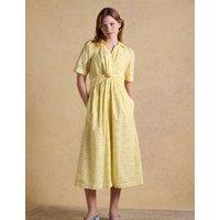 Joules Linen Rich Broderie Midi Shirt Dress Yellow