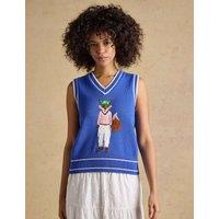 Joules Pure Cotton Fox V-Neck Knitted Vest Navy Mix