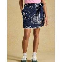 Joules Linen Blend Tennis Print Mini Wrap Skirt Navy Mix