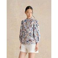 HOBBS Pure Cotton Paisley High Neck Blouse White Mix