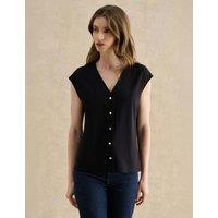 HOBBS V-Neck Button Detail Top Black