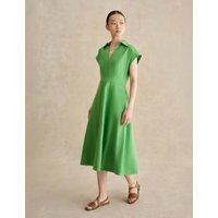 HOBBS Pure Linen Collared Midi Waisted Dress Green