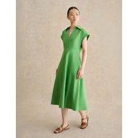 HOBBS Pure Linen Collared Midi Waisted Dress Green