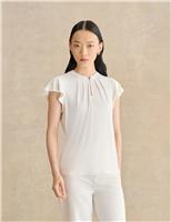 HOBBS Notch Neck Angel Sleeve Top Cream