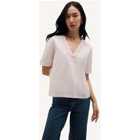 HOBBS Pure Cotton Broderie V-Neck Blouse Pink