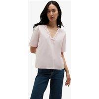 HOBBS Pure Cotton Broderie V-Neck Blouse Pink