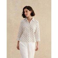 HOBBS Pure Linen Polka Dot Button Through Shirt Brown