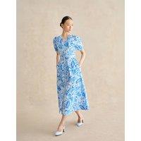 HOBBS Pure Cotton Paisley V-Neck Midi Dress Blue Mix