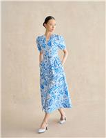 HOBBS Pure Cotton Paisley V-Neck Midi Dress Blue Mix