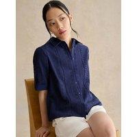 HOBBS Pure Cotton Broderie Collared Shirt Blue