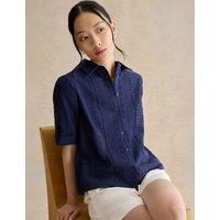 HOBBS Pure Cotton Broderie Collared Shirt Blue