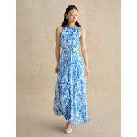 HOBBS Floral Belted Ruffle Maxi Waisted Dress Blue Mix