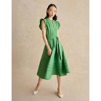 HOBBS Pure Cotton Notch Neck Midi Skater Dress Green
