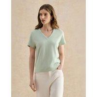 HOBBS Pure Cotton Slub V-Neck T-Shirt Green