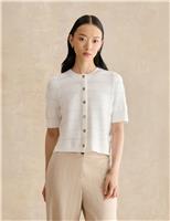 HOBBS Patterned Pointelle Short Sleeve Cardigan Cream