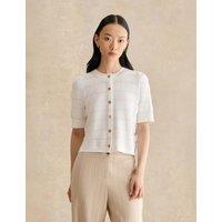 HOBBS Patterned Pointelle Short Sleeve Cardigan Cream