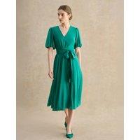 HOBBS Lyocell Rich V-Neck Midi Skater Dress Green