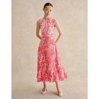 HOBBS Floral Tie Waist Midi Waisted Dress Red Mix