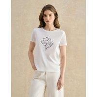 HOBBS Pure Cotton Floral Relaxed T-Shirt White Mix