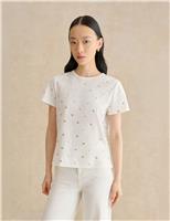 HOBBS Pure Cotton Sparkly T-Shirt Cream Mix