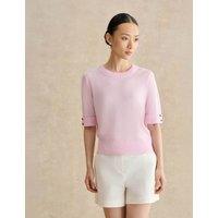 HOBBS Knitted Crew Neck Top with Merino Wool Pink
