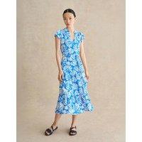 HOBBS Jersey Printed V-Neck Midi Tiered Dress Blue Mix