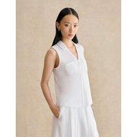 HOBBS Pure Cotton Slub Collared Sleeveless Shirt White