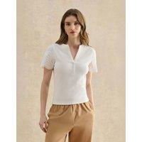 HOBBS Cotton Rich Broderie Notch Neck Top White