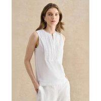 HOBBS Pure Cotton Broderie Notch Neck Tank Top White