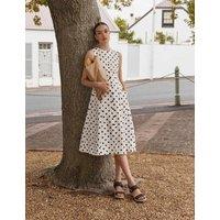 HOBBS Pure Linen Button Through Midi Waisted Dress Brown
