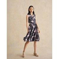HOBBS Floral V-Neck Knee Length Skater Dress Blue Mix