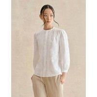 HOBBS Pure Cotton Embroidered Crew Neck Blouse White