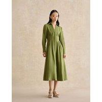HOBBS Pure Linen Midi Waisted Dress Green