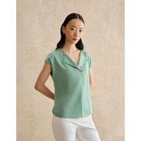 HOBBS Collarless Cap Sleeve Blouse Green