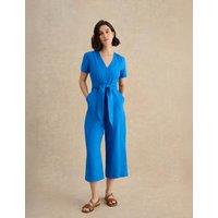 HOBBS Pure Linen Tie Waist Cropped Jumpsuit Blue
