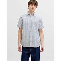 JACK & JONES Pure Cotton Stripe Short Sleeve Shirt Blue Mix
