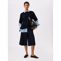 Whistles Cotton Rich Fine Knit T-Shirt Navy