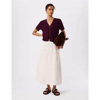 Whistles Cotton Rich Button Front Relaxed Cardigan Plum