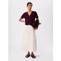 Whistles Cotton Rich Button Front Relaxed Cardigan Plum